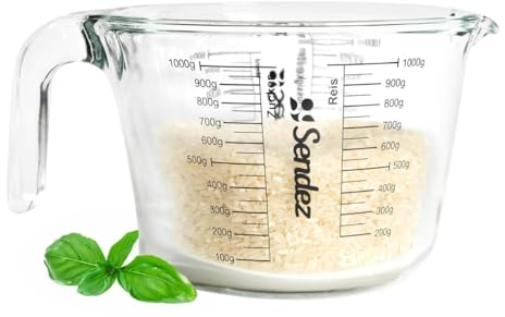 Sendez Gobelet doseur 1 l avec anse en verre borosicate, doseur, aide au dosage, ustensile de cuisine, récipient doseur