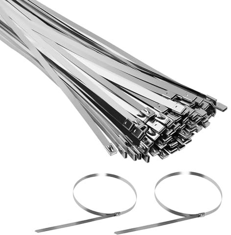 MaxAwe 100Stk Edelstahl Kabelbinder 500 x 7,9 mm, Metall Kabelbinder Selbstsichernde, Mehrzweck Metalkabelbinder, Abnehmbar Rostfrei Stahlbandfür Hitzeschutzband Gartenpflege