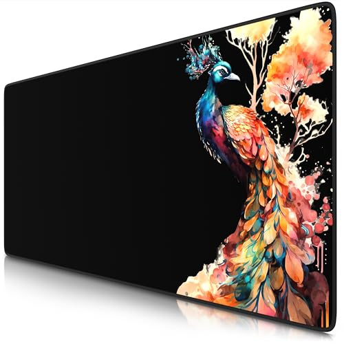 TITANWOLF - XXL Speed Gaming Mauspad 900 x 400mm - XXL Mousepad - Tischunterlage Large Size - verbessert Präzision und Geschwindigkeit - Black Peacock