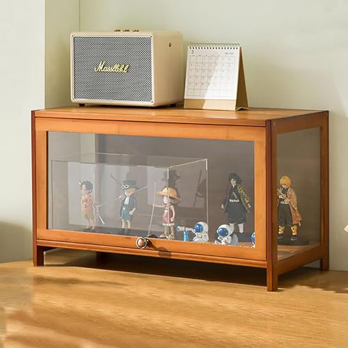 Antikes Glasvitrine mit natürlichem Bambusrahmen, versiegeltes Einzeltür-Design, staubdicht, 80 x 32 x 39,9 cm, Braun