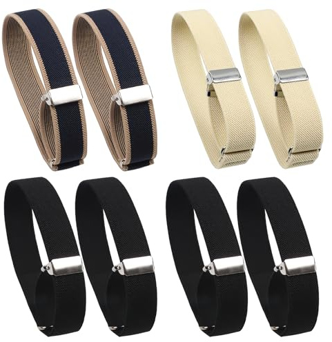 Dokeno 4 Par Skjorta Herr, Elastisk Ärm Armskjorta Skjorta Strumpeband Ärm Hållare Skjorta Halkfria Justerbara Armband, Herr Arm Armvärmare, khaki, svart, blå, larghezza - 2 cm; regolabile per