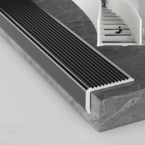 90cm Stufenkantenprofile Aluwinkel, Anti-Rutsch Treppenkante rutschfeste Treppenstufe Kantenschutzprofil, AntiRutsch Streifen for Treppen/Boden/Stufen(Black,W7cm)