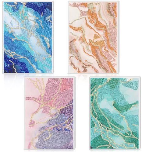 Mooliwe 4 cuadernos de pintura de diamantes 5D para adultos, diario de arte de diamantes, juegos de arte de diamantes, juegos de arte de diamantes, A5, cuaderno de bocetos de pintura de cuero,