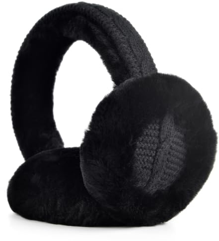 Harssidanzar Womens Winter Earmuffs , Ohrenschützer aus Schafsfell, Faltbarer Ohrenschützer, Outdoor Earwarmer HL303EU, Schwarz