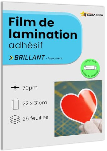 25 fogli A4, 22 x 31cm, laminazione a freddo LUCIDA - Pellicole autoadesive per foto e adesivi, compatibile plotter da taglio