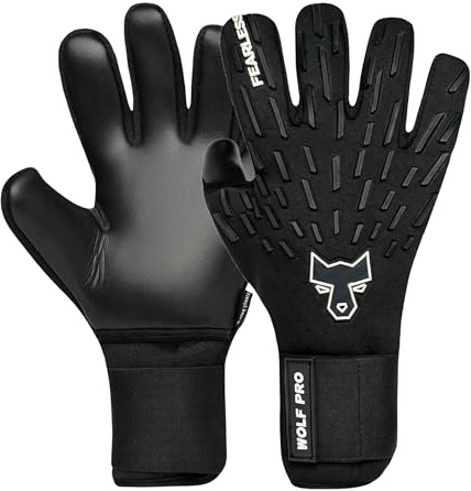 FEARLESS GOALKEEPERS Wolf Pro Onyx Handschuhe - Atmungsaktive Torwarthandschuhe, Rutschfester Griff, Negativschnitt und Gefühl Zweiter Haut - Für Erwachsene & Kinder