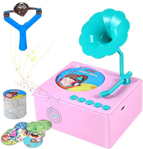 Gienslru Kids Gramophone with 96 Cards, Children's Phonograph Story Music Player Gift Boys Girls, Toddler Toys, Kids Phonograph Record Player, Musical Sensory Toy Listen with Story & Music (Pink)