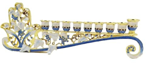 Menorah-Kerzenhalter mit 9 Zweigen, Kerzenständer, traditionelle jüdische Menora, blau emaillierter Chanukka-Menora-Kerzenleuchter, Kerzenhalter mit 9 Zweigen, Ornament
