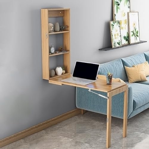 ULYTMMJG Mesa Plegable, Mesa de Escritorio de Pared Plegable, Escritorio Oculto, Tablero con gabinetes de Almacenamiento, Acabado sin Pintura Multicapa, Adecuado para dormitorios, oficinas, Salas de