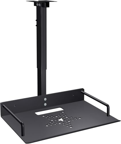 JGPIN Universal Projektor-Halterung,Tablett 24×20 cm - Verstellbar 34-56cm, Kabelführung, Aluminium + Edelstahl,schwarz