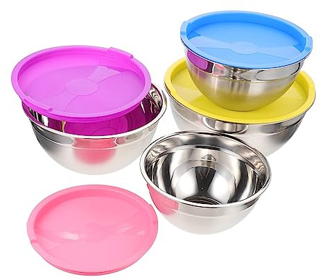 PAMINGONO 4piezas Cuencos Mezcladores De Acero Inoxidable Con Tapas Para Ensaladas Frutas y Verduras Esenciales De Cocina y Servicio Casa