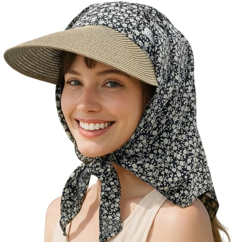 CLAPE Bandana baseballkeps dam halmhatt med turban solhatt bandana med skärm, förbunden huvudduk, huvudbonader, utomhusmössa, Sv2502-floralblack, one size