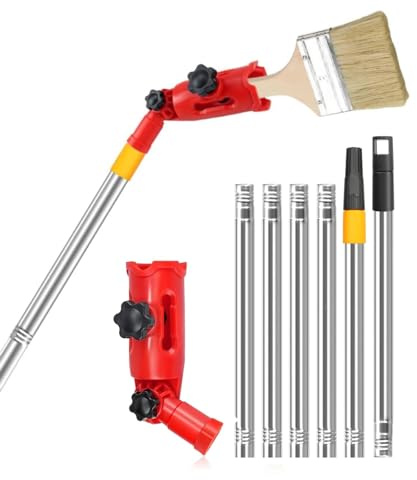 1.7m PaintPaint Brush Extender, 180° Rotating Holder Clamp Edger with 6pcs Extension Pole, Universal Paint Roller Extender Corner Paint Tool Paint Roller Brush Holder Clamp