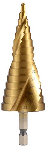 HOHXEN Foret Hélicoïdal Rainuré [4mm-32mm, 9 Pas], Acier Rapide 4241 Revêtu de Titane, Tige Hexagonale 1/4'', Foret HSS à Cône pour le Bricolage du Plastique, du Bois, du Métal, de L'aluminium