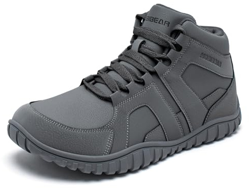 HOBIBEAR Winter Hiking Barefoot Boots Wide Toe Box Warm Minimalist Zero Drop Outdoor Ankle Sneakers with Zero Drop Sole Grey