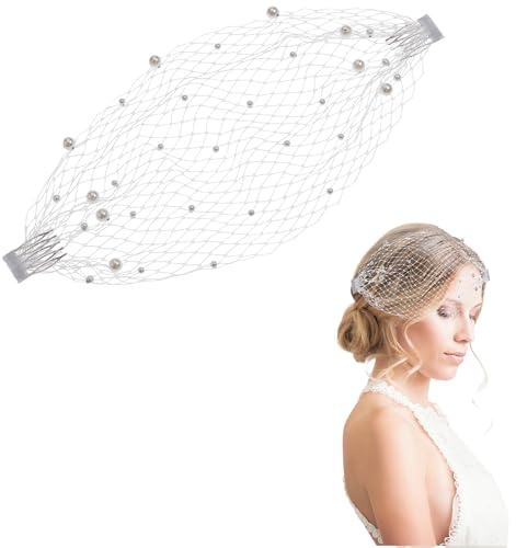 NICENEEDED 1920s Flapper Fascinator Voile en Maille Voile Blanc en Forme de Cage à Oiseaux Voile Fascinateur pour Fête de Thé de Mariage pour Femme