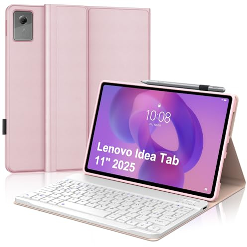 IVEOPPE Keyboard Case for Lenovo Idea Tab 11'' 2025, UK Layout Keyboard for Lenovo Idea Tab 11 inch, Cover with Magnetically Detachable Wireless Keypad, Pink