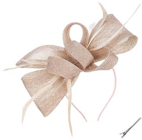 ETOFETE Fascinator Damen Kopfschmuck Karneval Haarreif Fasching Bows Champagner Frauen Hüte Vintage Eleganter Feder Teeparty Hut für Mädchen Tracht Kirche Party Kostümieren 1920er 50er