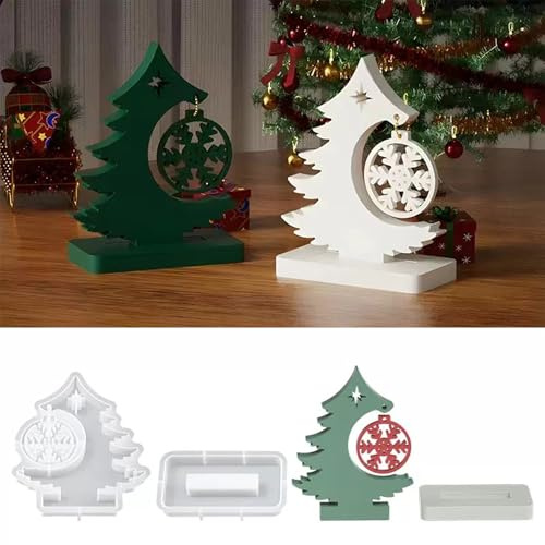 2 Stück Silikonformen Gießformen Weihnachten,Silikonform Tannenbaum, Gießformen Silikon Weihnachten, Silikonform Anhänger Schneeflocke, Silikon Formen Zum Gießen Weihnachtsbaum mit Schneeflocke