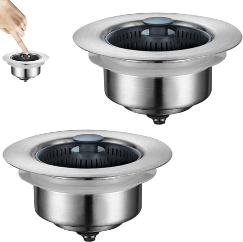 2 Pièces Bouchon Evier Cuisine, en Acier Inoxydable + ABS, Anti-Obstruction, Adaptée aux Éviers d'un Diamètre Extérieur de 108 mm et d'une Profondeur de 55 mm
