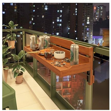 Faltbarer Balkontisch – Holzgeländer-Beistelltisch für Balkon, Veranda, Terrasse und Terrasse, kompakte Hängemöbel (L x B x B): 60 x 25 cm