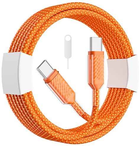 AIAUXAI 60W USB C Kabel 2M für iPhone 17 Pro Max 16 15, Schnellladen Orange | SIM-Karten-Nadel, USB C auf C Ladekabel für Samsung S26 Ultra S25 S24 S23 A57 A17 Tab, Datenkabel für Google Pixel 11 10 9 8