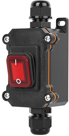Interruptor Basculante en Línea IP65 Impermeable On/Off, 220V, 30A | Luz Indicadora Roja, DPST de 4 pines, Control de Encendido/Apagado de Doble Posición