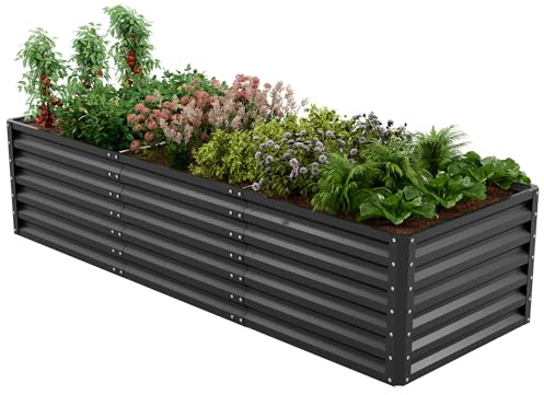 Amopatio Jardinière surélevée en Acier Galvanisé, Potager Extérieur/Balcon, Bac à Semis 1300L, 240 x 90 x 60 cm, Résistant aux Intempéries pour légumes, Fleurs, Noir