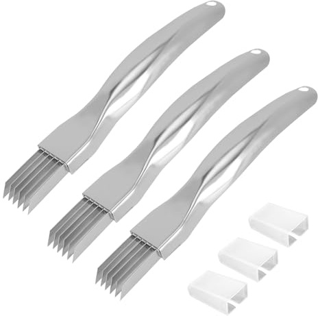 3uds Cuchillos Seda Triturar, Cortador Cebolla Verde de Acero Inoxidable con 3 Tapas Picador Verduras Multifuncional para Cocina Apto para Ajo Jengibre Chile y Hierbas