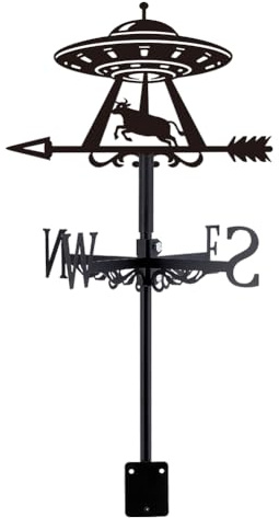 SUPERDANT Girouette UFO Bull en Fer avec Silhouette de Vache et OVNI Noire pour Toit Grange Girouette de Jardin Exterieur Exterieur 31.1 cm x 24.5 cm