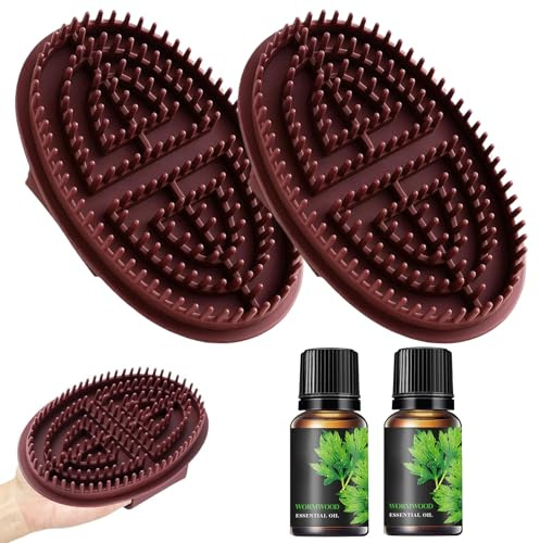 2 Pcs Körperbürste Trockenbürste Massagebürste mit 2 Ätherische Öle | Körper Meridian Massage Bürste Meridian Bürste Body Brush Wohltuend Entspannend Geeignet für Ganzkörpermassagen