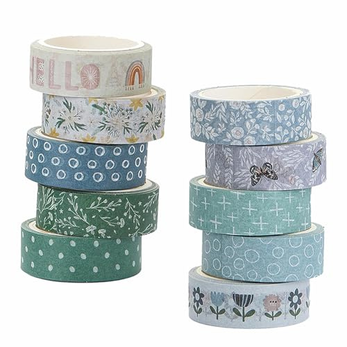 10 Rouleaux Washi Tape Set Boho Motif Floral Masking Tape 15mm Maigre Ruban | Adhésif Décoratif pour Scrapbooking Bricolage Bullet Journal Arts Emballage Bleu