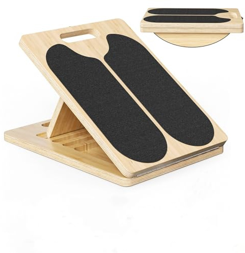 Tablas de equilibrio, estirador de pantorrillas 2 en 1, tabla inclinada, tabla de equilibrio para adultos de madera, entrenador de equilibrio, tabla inclinada plegable con asa de transporte
