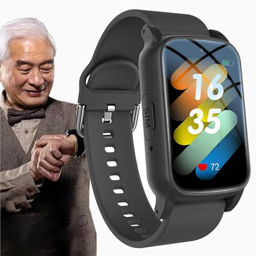 Mothdust Reloj Inteligente para Ancianos con Deteccion de Caidas, Pulsera Localizador GPS Boton de Emergencia SOS para Personas con Demencia y Alzheimer, Alarma de Seguridad(Black)