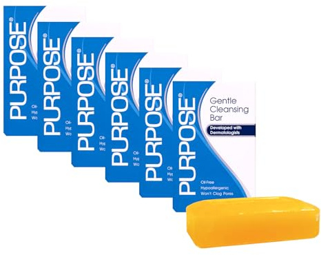 PURPOSE Gentle Cleansing Bar, Developed with Dermatologists, For All Skin Types, For Sensitive & Dry Skin, Oil-free, Hypoallergenic, Sulfate-Free, 6 oz Bar (Pack of 6)