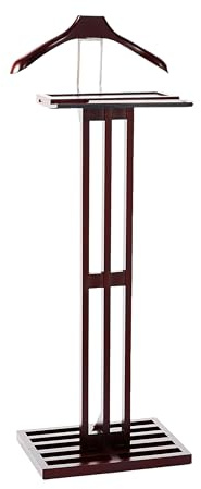 Proman Products VL16220 Freestanding Wardrobe Wooden Valet Stand Rack with Tie Hook, Hanger, Tray, Dark Mahogany