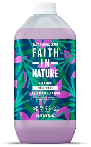 Faith In Nature Natural Lavender & Geranium Body Wash, Relaxing Shower Gel, Vegan & Cruelty Free, No SLS or Parabens, 5L Refill Pack