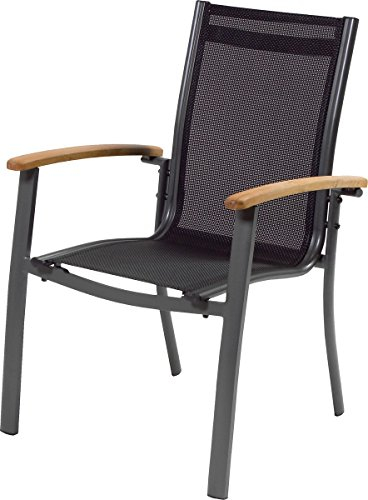 Hartman Alice Stapelsessel, xerix/schwarz, Alu/4x4 Textilen, mit Teak-Armlehnen