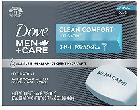 DOVE MEN + CARE Body and Face Bar To Clean and Hydrate Skin Body and Facial Cleanser More Moisturizing Than Bar Soap 3.75 oz 8 Bars