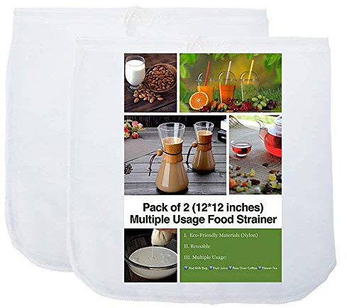 Uteruik Bolsa de Leche de Frutos Secos de 80 micras, colador de Alimentos Reutilizable, Bolsa de café en frío, estopilla, Filtro para Leche de Almendra/Soja, 30 x 30 cm, 2 Unidades