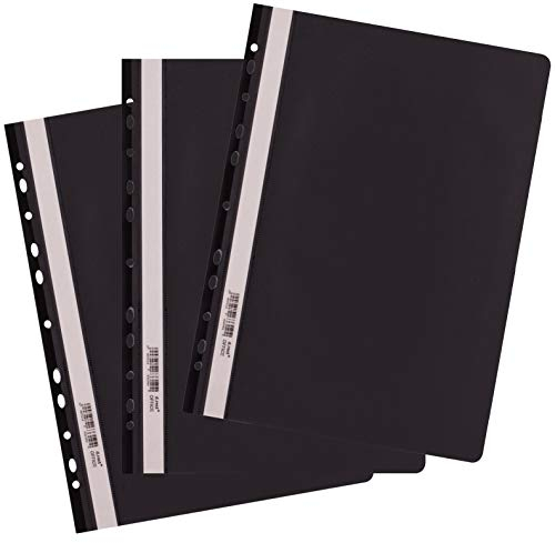 D.RECT Schnellhefter A4 aus Kunststoff mit Eurolochung – 25 Stück schwarze Plastik-Schnellhefter mit transparentem Vorderdeckel – PP-Folie Sichthefter gelocht für Dokumente & Schule