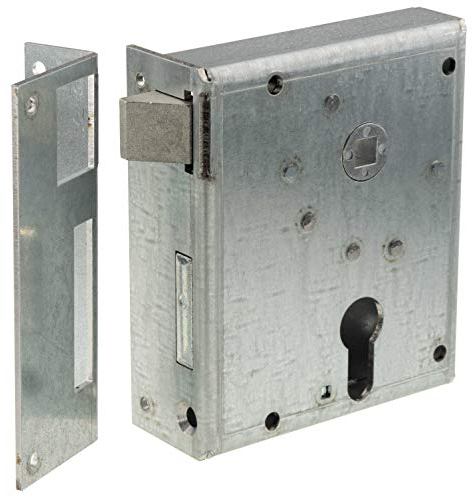 Schweres Rheinisches Kastenschloss PZ/W 60/55/8, 100x120x24 mm, mit Winkelblech, links auswärts
