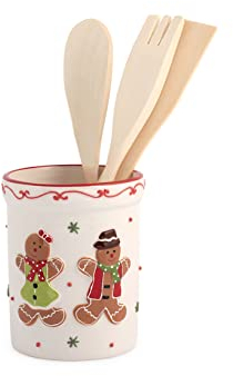 H&H Gingerbread Porta Mestoli, Ceramica, con 3 Mestoli