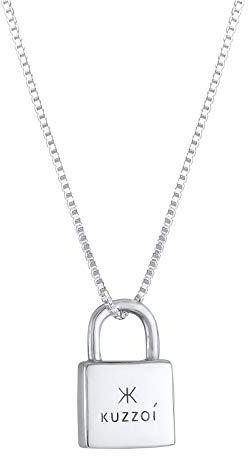 Kuzzoi Men Necklace with Lock Pendant (20 mm) in 925 Sterling Silver | Filigree Chain Chain with Pendant for Man Symbol Jewellery with Padlock Length 50 cm