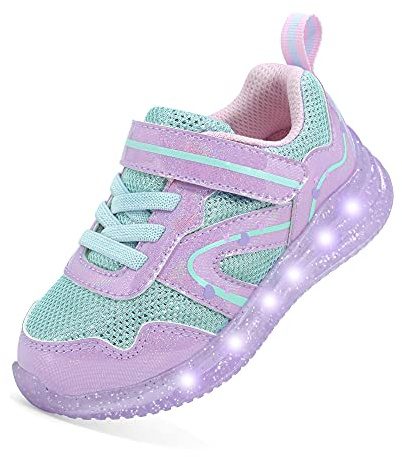 YESKIS Toddler Girls Light Up Shoes LED Flashing Lightweight Mesh Breathable Adorable Running Sneakers for Toddler Purple 10
