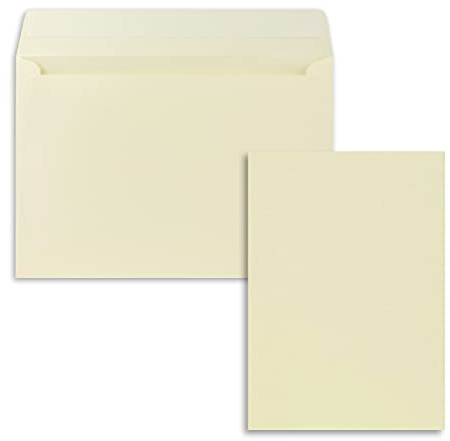 100x Einzelkarten-Set DIN A5 14,8 x 21 cm in Vanille (Creme) mit Briefumschlägen DIN C5 Haftklebung - für große Einladungen und Karten zum Geburtstag oder Hochzeit