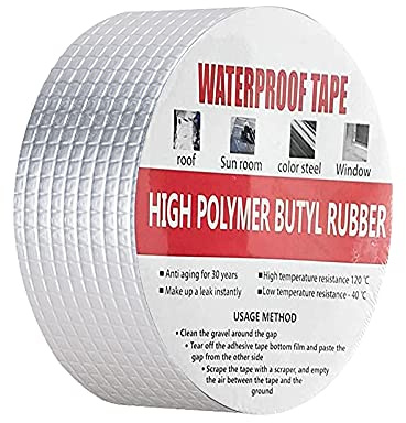 Winfred Butyl Tape Super Waterproof Aluminum Coating Flashing Repair Tape Sealant Seal Strip for Roof Leak, Surface Crack, Window Sill Gap, Pipe Rupture 5m (L) x 5cm (W) x 1mm (T)