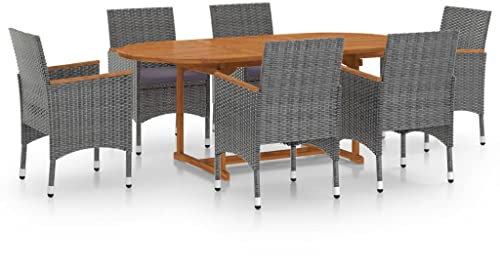 vidaXL Gartenmöbel 7-TLG. Sitzgruppe Gartengarnitur Gartenset Sitzgarnitur Gartentisch Gartenstuhl Esstisch Essstuhl Tisch Stühle Poly Rattan Grau