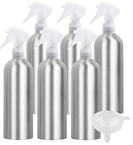 ZEOABSY 6 Pièces Flacon Spray Vide 500ml avec Vaporisateur Brumisateur Transparent, Bouteilles Pulvérisateur en Aluminium Vides pour Jardin Cheveux Cosmétique + 1 Pièce Entonnoir