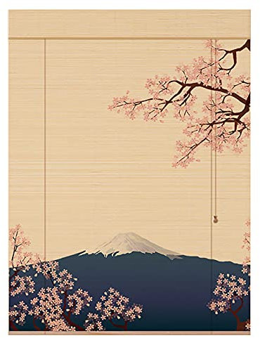 ACXZ Japanische Bambusrollo mit Volant, Fuji Mountain Muster, Lichtschutz Rollo Bambus für Balkon, Höhle, Küche, Badezimmer, natürliche Farbe